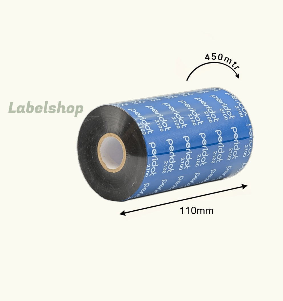 Peridot 110X450 Ultra Premium  Wax Ribbon Black for Industrial TT Label printers